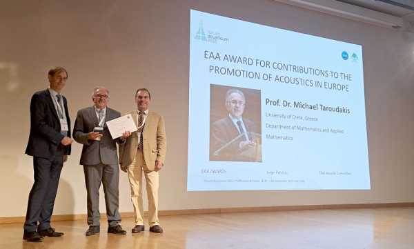 Τιμητικό Βραβείο της Ευρωπαϊκής Ένωσης Ακουστικής στον καθ. Μιχάλη Ταρουδάκη, Συνεργαζόμενο Ερευνητή του ΙΤΕ